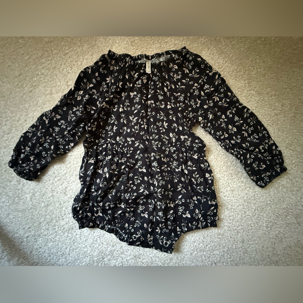 Rylee + Cru Black Floral Bubble Onesie 12-18M